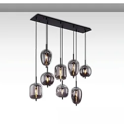 Hängeleuchte SMOKY GLASS, 8-flammig, 8x E27 (exkl.), Stahl schwarz / Rauchglas