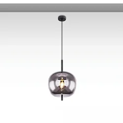 Hängeleuchte INFINITY SMOKY GLASS 25, rund, 1-flammig, E27 (exkl.), Stahl schwarz / Rauchglas