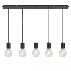 Aufbau-Hängeleuchte LANG, IP20, 115 x 10cm, 5x Fassung E27 (Leuchtmittel exkl.), 120cm Kabel, Stahl, schwarz matt