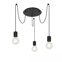 Aufbau-Hängeleuchte RUND, IP20, Ø 35cm mit 3 Haken, 3x Fassung E27 (Leuchtmittel exkl.), 160cm Kabel, Stahl, schwarz matt