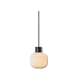 Pendelleuchte INFINITY WHITE GLASS ROUND, Ø 20cm / L 14.5cm, E27 (exkl.), offenes Kabel 300cm, schwarz / Opalglas weiß