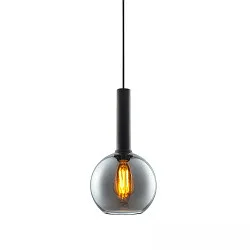 pendant luminaire INFINITY BLACK ROUND GLASS 20CM round E27 IP20, smoky colour, black dimmable
