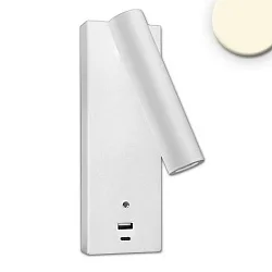 LED Leseleuchte, IP42, mit USB-A und USB-C Ladebuchse, 3W 3000K 165lm 30°, CRi >90, 3 Stufen dimmbar, verstellbar, weiß