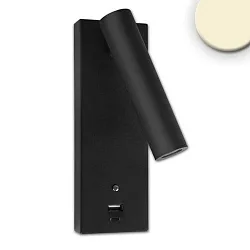 LED Leseleuchte, IP42, mit USB-A und USB-C Ladebuchse, 3W 3000K 165lm 30°, CRi >90, 3 Stufen dimmbar, verstellbar, schwarz