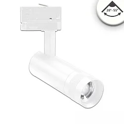 LED 3-Phasen Spot-Strahler, IP20, 8W, fokussierbar 20°-55°, CRi>90, kardanisch, dimmbar, 4000K 640lm, weiß matt