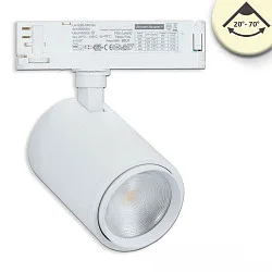 3-Phasen LED Schienen-Strahler, 42W, fokussierbar 20°-70°, CRI92, DALI dimmbar, schwenkbar, 3000K, weiß matt