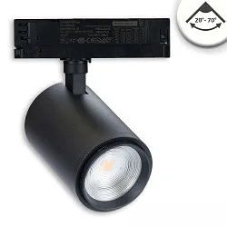 3-Phasen LED Schienen-Strahler, 42W, fokussierbar 20°-70°, CRI92, DALI dimmbar, schwenkbar, 4000K, schwarz matt