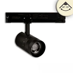 3-Phasen LED Schienen-Strahler, 12W, fokussierbar 20°-55°, CRI92, DALI dimmbar, schwenkbar, 3000K, schwarz matt