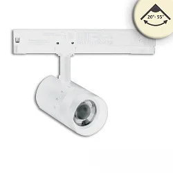 3-Phasen LED Schienen-Strahler, 12W, fokussierbar 20°-55°, CRI92, DALI dimmbar, schwenkbar, 3000K, weiß matt