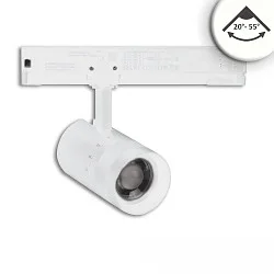 3-Phasen LED Schienen-Strahler, 12W, fokussierbar 20°-55°, CRI92, DALI dimmbar, schwenkbar, 4000K, weiß matt