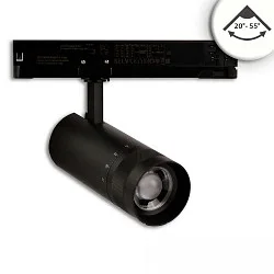3-Phasen LED Schienen-Strahler fokussierbar, 24W, 20°-55°, CRI92, DALI dimmbar, schwenkbar, 4000K, schwarz matt