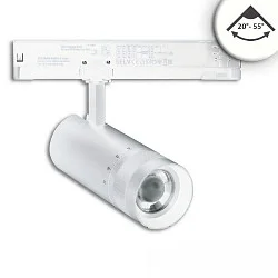 3-Phasen LED Schienen-Strahler fokussierbar, 24W, 20°-55°, CRI92, DALI dimmbar, schwenkbar, 4000K, weiß matt