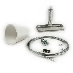 3-Phasen CLASSIC - Seilabhängung (1 Stk.) für Aufbau-Schiene, mit Gegenstück 6cm, inkl. Baldachin und Stahlseil, 200cm