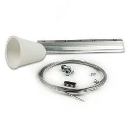 3-Phasen CLASSIC - Seilabhängung (1 Stk.) für Aufbau-Schiene, mit Montageplatte 12cm, inkl. Baldachin u. Stahlseil,  200cm