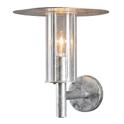 Outdoor wall luminaire MODE, protected against vandalism, E27 max. 60W, galvanised steel, clear polycarbonate glass