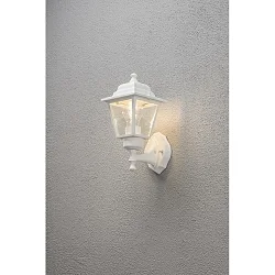 Wandleuchte, 1-flammig aufwärts SMALL, IP23, E27 max. 60W, E27 max. 60W, Weiß, Aluminium / Klarglas
