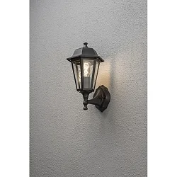 Wandleuchte, 1-flammig aufwärts BIG, IP23, E27 max. 60W, E27 max. 60W, Schwarz, Aluminium / Klarglas