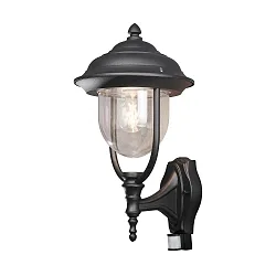 Außen-Wandleuchte PARMA mit Bewegungsmelder, E27 max. 75W, Schwarz, Aluminium / Acrylglas klar