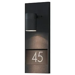 Außen-Wandleuchte MODENA, mit Hausnummern, GU10 max. 35W, Schwarz, Aluminium / Klarglas