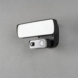 LED Außenwandleuchte SMARTLIGHT WIDE, mit Sensor + HD Kamera, 18W 5000K 1200lm, Metall schwarz / Kunststoff