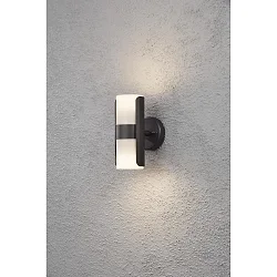 Außen-Wandleuchte MODENA ROUND, mit doppeltem Lichtkegel, 2x GU10 max. 7W, Schwarz, Aluminium / Acrylglas opal