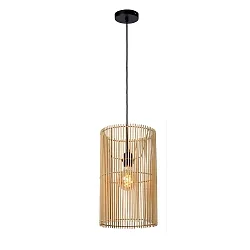 pendant luminaire JANTINE cylindrical E27 IP20, wood, black 