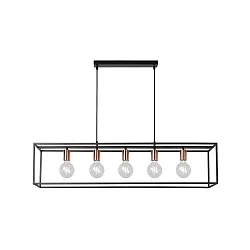 pendant luminaire ARTHUR 5 flames, square E27 IP20, copper, black dimmable