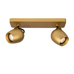 spot PRESTON 2 flames, square GU10 IP20, gold matt, brass, black dimmable