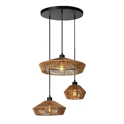 pendant luminaire YUNKAI 3 flames E27 IP20, wood, black