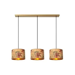 pendant luminaire TANSELLE 3 flames, square E27 IP20, gold matt, brass, multicolour