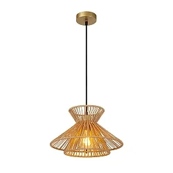 pendant luminaire TASMAN round E27 IP20, gold matt, wood, brass