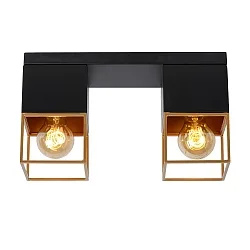 ceiling luminaire RIXT 2 flames, square E27 IP20, gold matt, brass, black