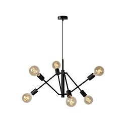 pendant luminaire LESTER 6 flames, square E27 IP20, black