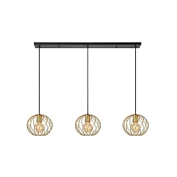 pendant luminaire DANZA 3 flames, square E27 IP20, gold matt, brass, black