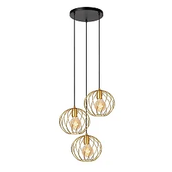 pendant luminaire DANZA 3 flames, round E27 IP20, gold matt, brass, black