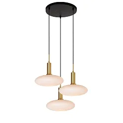 pendant luminaire SINGALA 3 flames, round E27 IP20, gold matt, brass, opal dimmable
