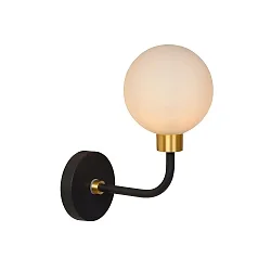 LED Badezimmer-Wandleuchte BEREND, IP44, Höhe 25.2cm, 1x G9, schwarz / Opalglas-Kugelschirm