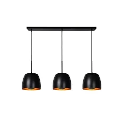 pendant luminaire NOLAN 3 flames, square E27 IP20, gold matt, brass, black