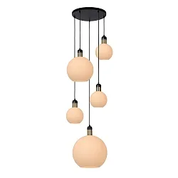 pendant luminaire JULIUS 5 flames, round E27 IP20, opal, black