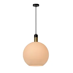 pendant luminaire JULIUS round E27 IP20, gold matt, brass, opal