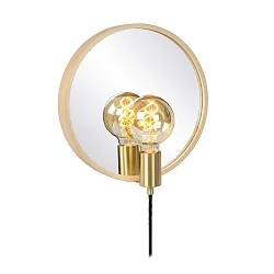 mirror luminaire REFLEX round, with switch E27 IP20, gold matt, wood 