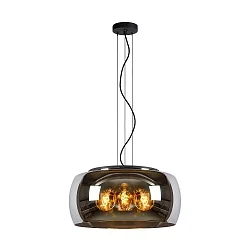pendant luminaire OLIVIA 3 flames, round E27 IP20, smoky colour, black