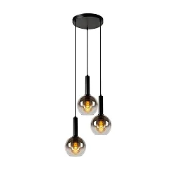 pendant luminaire MARIUS 3 flames, round E27 IP20, smoky colour, black