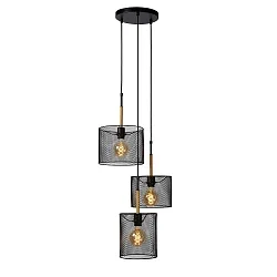 pendant luminaire BASKETT 3 flames, round E27 IP20, wood, black