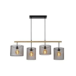 pendant luminaire BASKETT 4 flames, round E27 IP20, wood, black