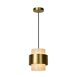 pendant luminaire FIRMIN cylindrical E27 IP20, gold matt, brass, opal