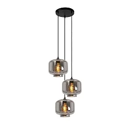 pendant luminaire MEDINE 3 flames, round E27 IP20, smoky colour, black