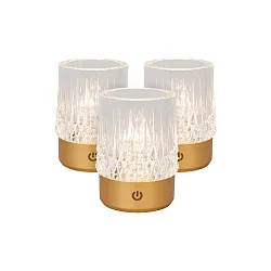 LED-Akku-Tischleuchte LILY, 3 Leuchten, IP20, Ø 8cm, 3W 2700K 80lm, Touch-Dimmer + USB-C Kabel, Acrylglas, Gold matt / Messing