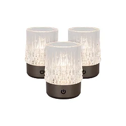 LED-Akku-Tischleuchte LILY, 3 Leuchten, IP20, Ø 8cm, 3W 2700K 80lm, Touch-Dimmer + USB-C Kabel, Acrylglas, Schwarzchrom matt