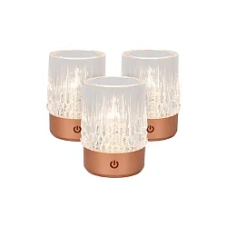 LED-Akku-Tischleuchte LILY, 3 Leuchten, IP20, Ø 8cm, 3W 2700K 80lm, Touch-Dimmer + USB-C Kabel, Acrylglas, Kupfer matt